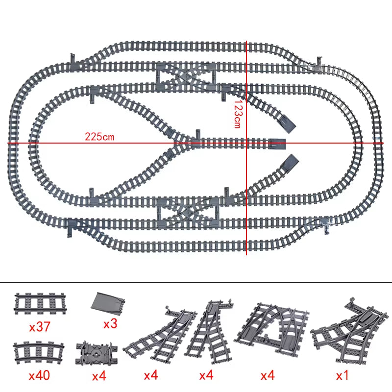 City Trains Switch Flexible Tracks Straight Curved Rails Crossing Flexible High-Speed Railway Viaduct Building Block Bricks Toys