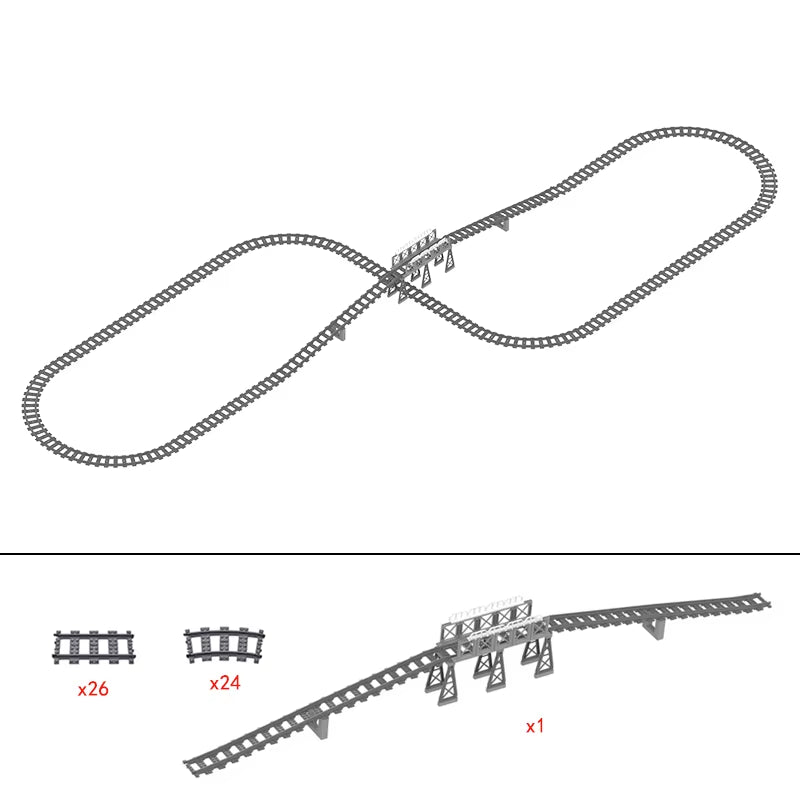 City Trains Switch Flexible Tracks Straight Curved Rails Crossing Flexible High-Speed Railway Viaduct Building Block Bricks Toys