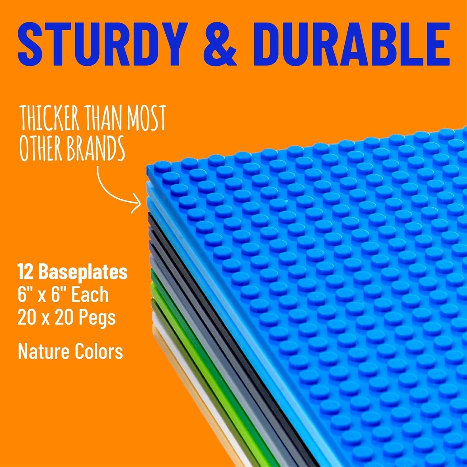 Stackable Baseplates - 12 Pack Compatible with Lego & All Major Building Brick Brands, 6 X 6 In, Stackable Top & Bottom Sides with 20 X 20 Stud, Kids Gift, Nature Theme