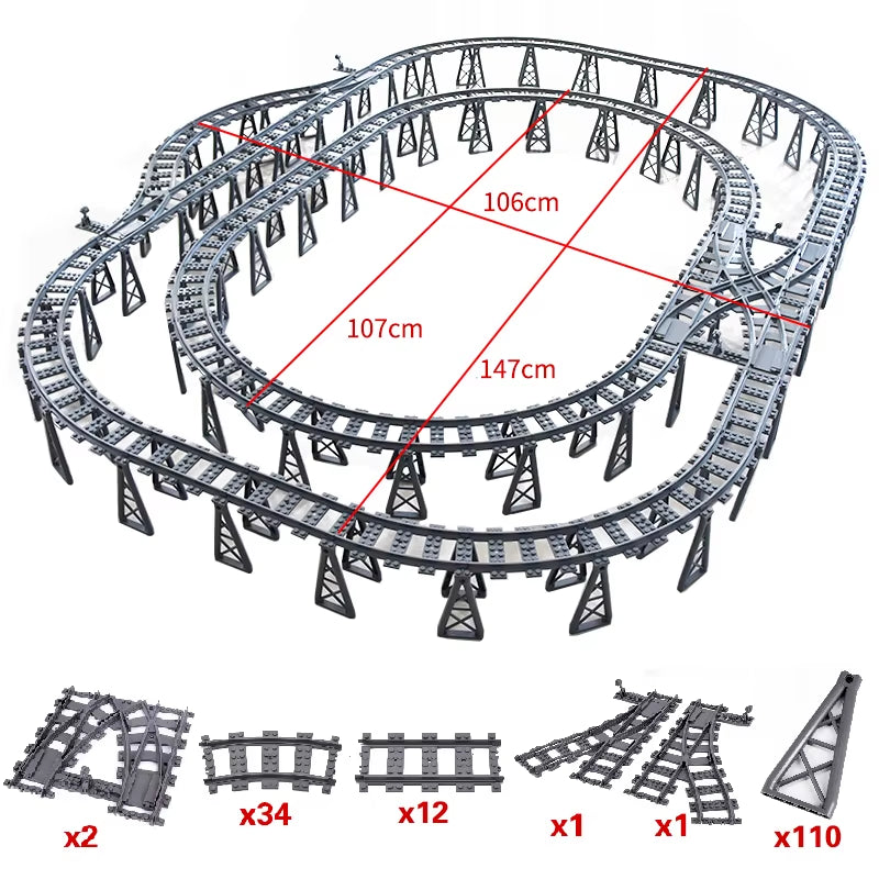 City Trains Switch Flexible Tracks Straight Curved Rails Crossing Flexible High-Speed Railway Viaduct Building Block Bricks Toys
