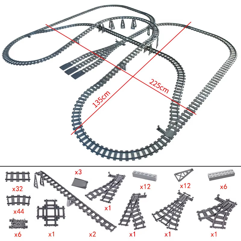 City Trains Switch Flexible Tracks Straight Curved Rails Crossing Flexible High-Speed Railway Viaduct Building Block Bricks Toys