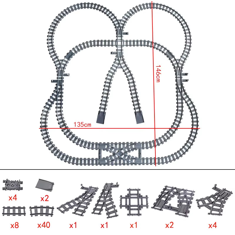 City Trains Switch Flexible Tracks Straight Curved Rails Crossing Flexible High-Speed Railway Viaduct Building Block Bricks Toys