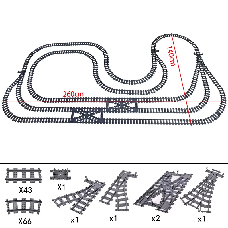 City Trains Switch Flexible Tracks Straight Curved Rails Crossing Flexible High-Speed Railway Viaduct Building Block Bricks Toys