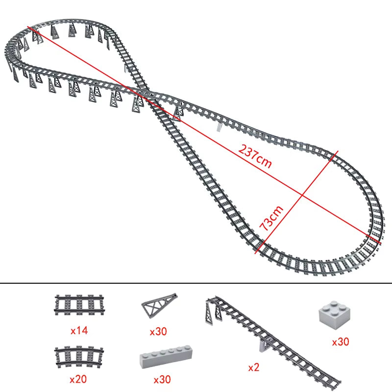 City Trains Switch Flexible Tracks Straight Curved Rails Crossing Flexible High-Speed Railway Viaduct Building Block Bricks Toys