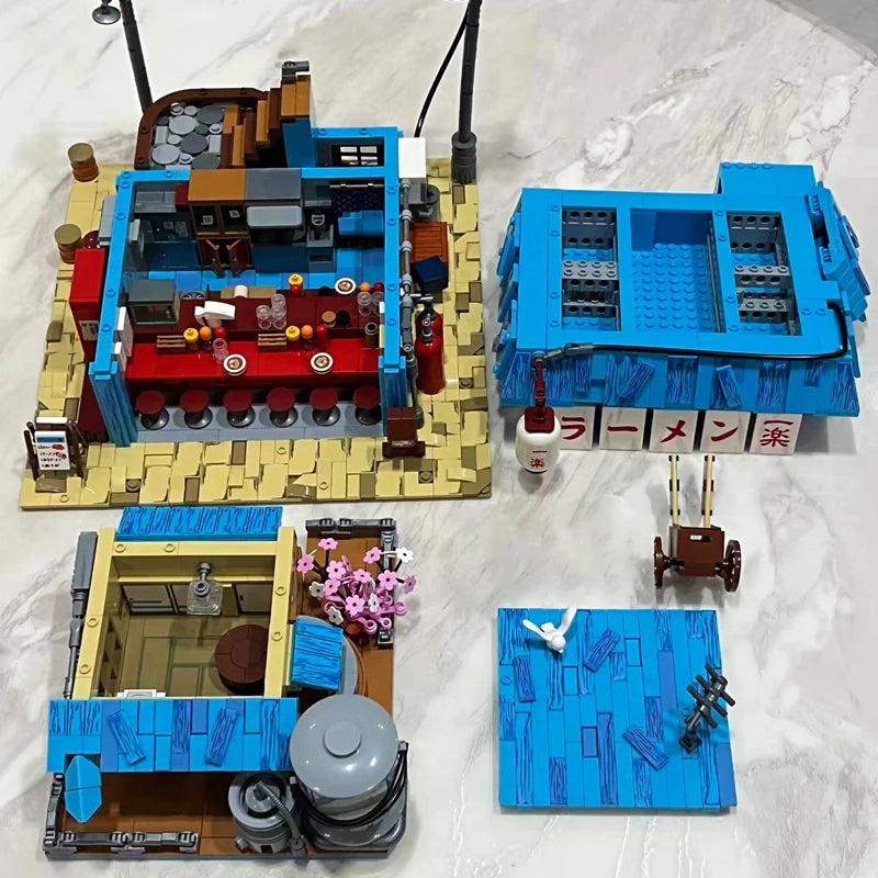 MOC Narutos Anime Yile Ramen Shop Building Blocks City Streetview Ramen House Model Bricks Toys Set for Kid Christmas Gift