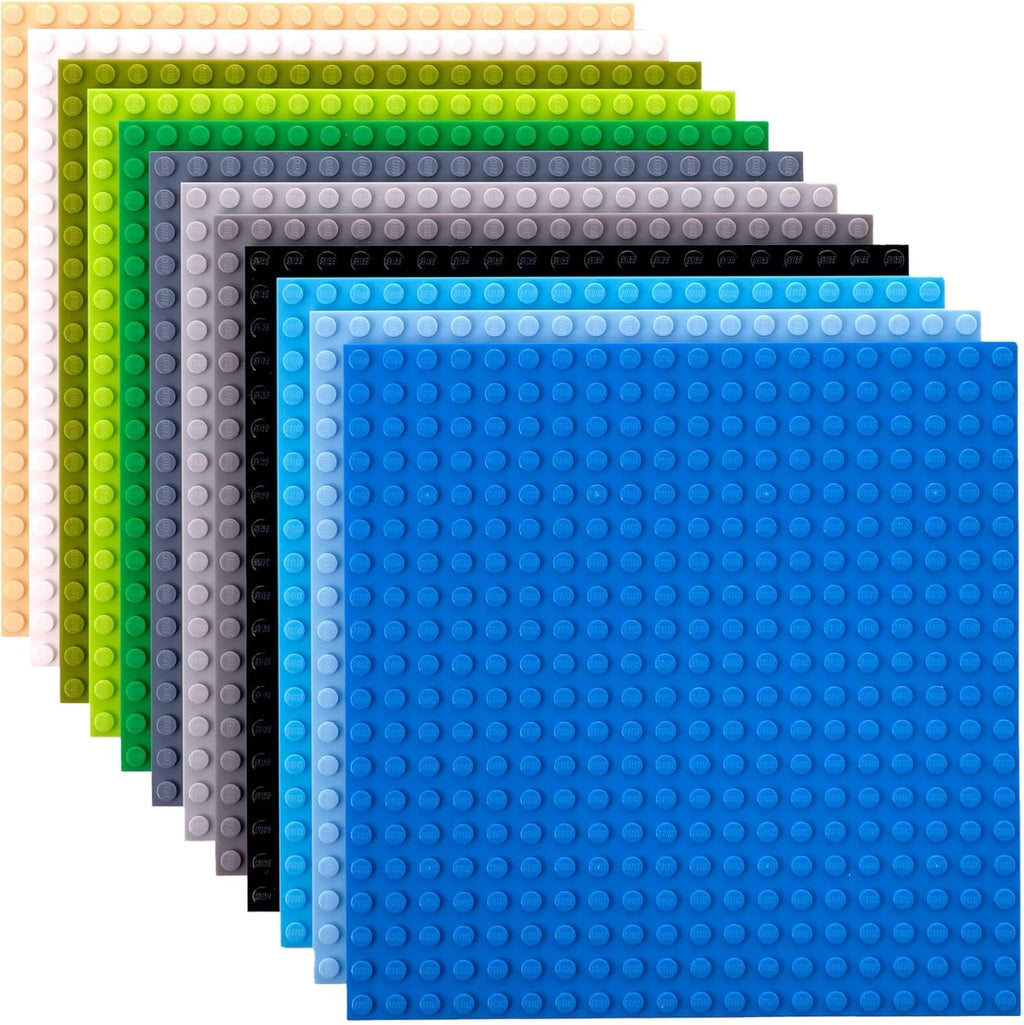 Stackable Baseplates - 12 Pack Compatible with Lego & All Major Building Brick Brands, 6 X 6 In, Stackable Top & Bottom Sides with 20 X 20 Stud, Kids Gift, Nature Theme