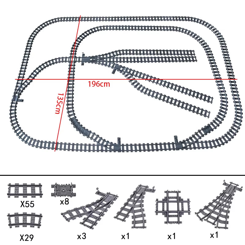 City Trains Switch Flexible Tracks Straight Curved Rails Crossing Flexible High-Speed Railway Viaduct Building Block Bricks Toys