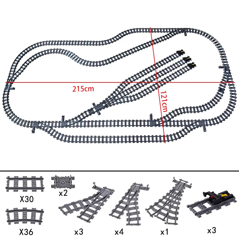 City Trains Switch Flexible Tracks Straight Curved Rails Crossing Flexible High-Speed Railway Viaduct Building Block Bricks Toys