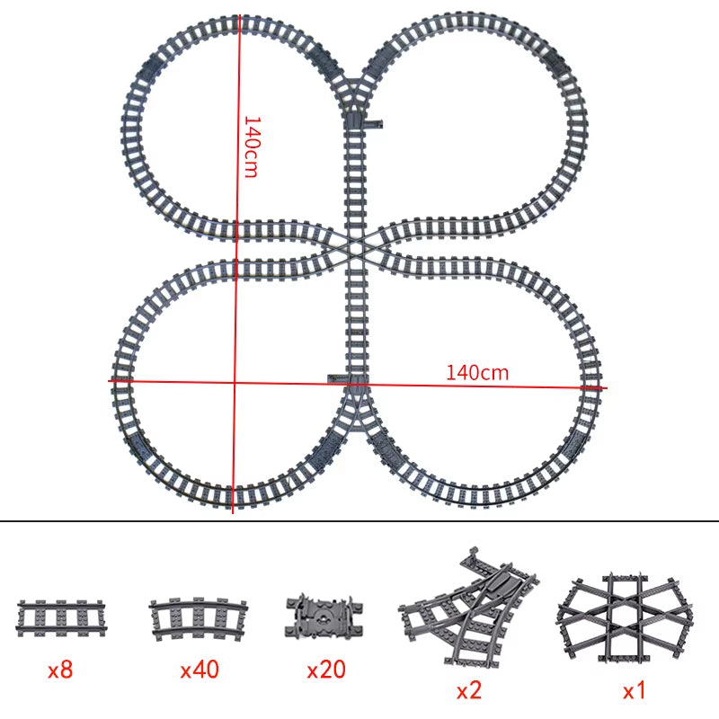 City Trains Switch Flexible Tracks Straight Curved Rails Crossing Flexible High-Speed Railway Viaduct Building Block Bricks Toys