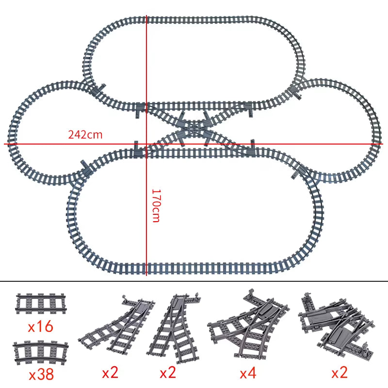 City Trains Switch Flexible Tracks Straight Curved Rails Crossing Flexible High-Speed Railway Viaduct Building Block Bricks Toys