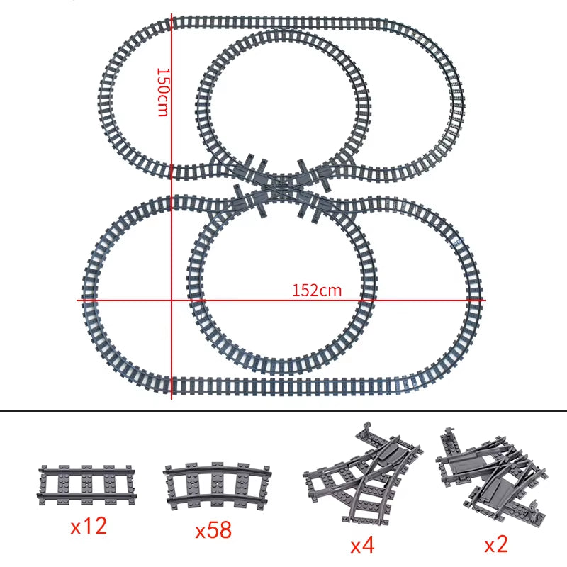 City Trains Switch Flexible Tracks Straight Curved Rails Crossing Flexible High-Speed Railway Viaduct Building Block Bricks Toys