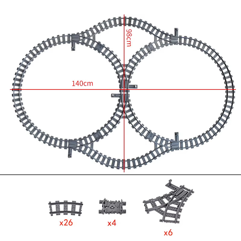 City Trains Switch Flexible Tracks Straight Curved Rails Crossing Flexible High-Speed Railway Viaduct Building Block Bricks Toys