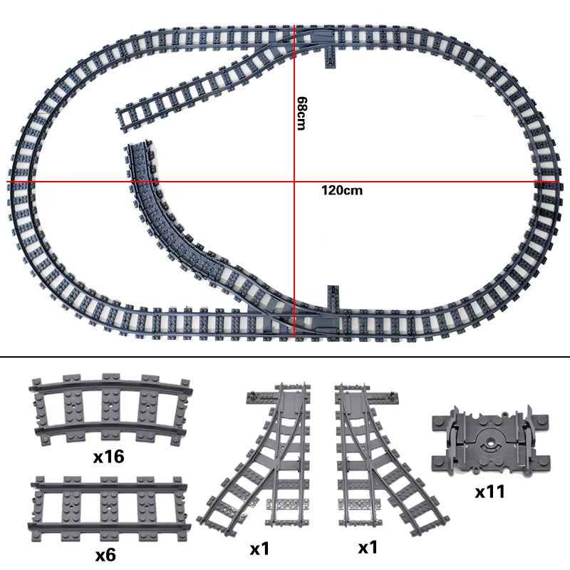 City Trains Switch Flexible Tracks Straight Curved Rails Crossing Flexible High-Speed Railway Viaduct Building Block Bricks Toys