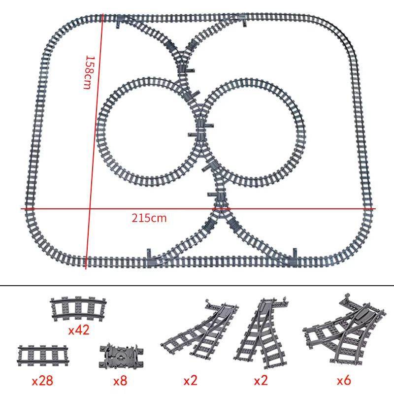 City Trains Switch Flexible Tracks Straight Curved Rails Crossing Flexible High-Speed Railway Viaduct Building Block Bricks Toys
