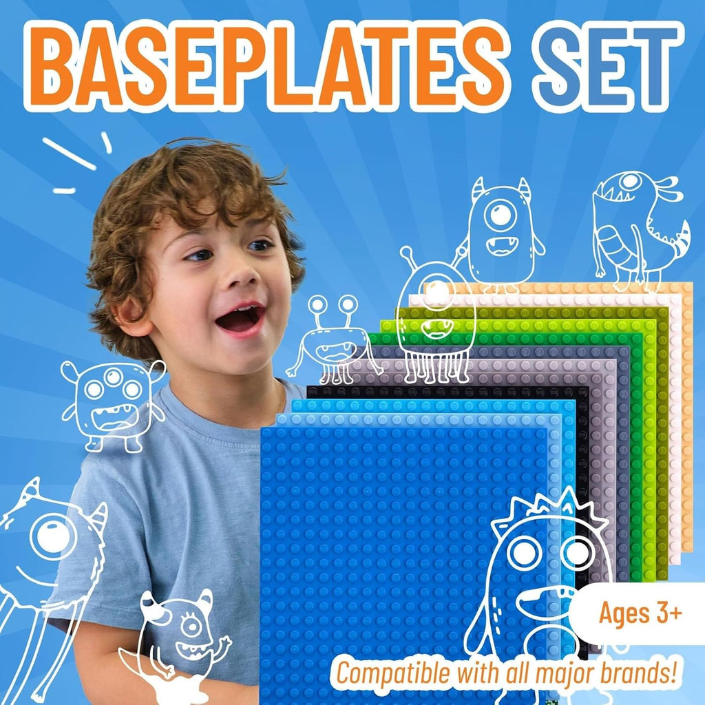 Stackable Baseplates - 12 Pack Compatible with Lego & All Major Building Brick Brands, 6 X 6 In, Stackable Top & Bottom Sides with 20 X 20 Stud, Kids Gift, Nature Theme
