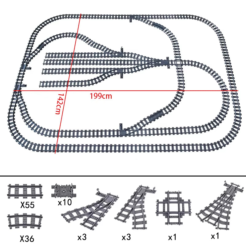 City Trains Switch Flexible Tracks Straight Curved Rails Crossing Flexible High-Speed Railway Viaduct Building Block Bricks Toys