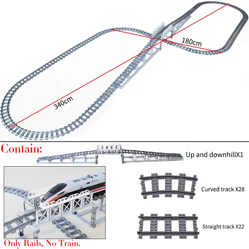 City Trains Switch Flexible Tracks Straight Curved Rails Crossing Flexible High-Speed Railway Viaduct Building Block Bricks Toys