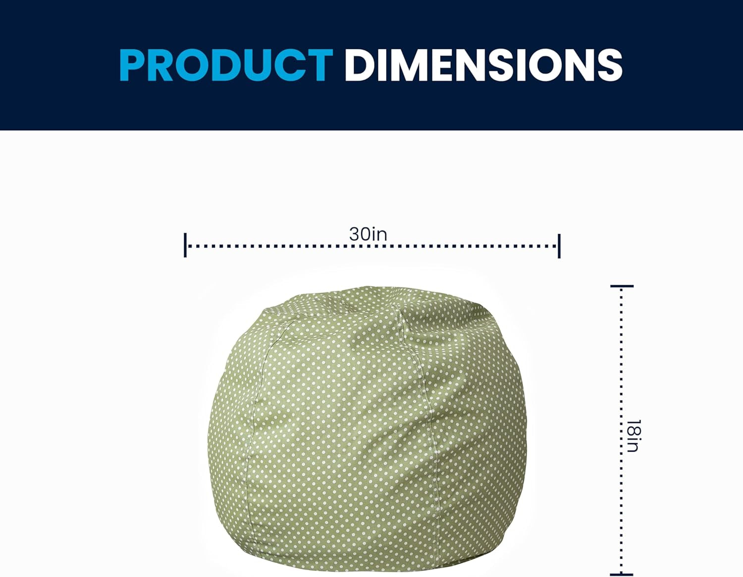 Dillon Small Bean Bag Chair for Kids and Teens, Foam-Filled Beanbag Chair with Machine Washable Cover, Green Polka Dot
