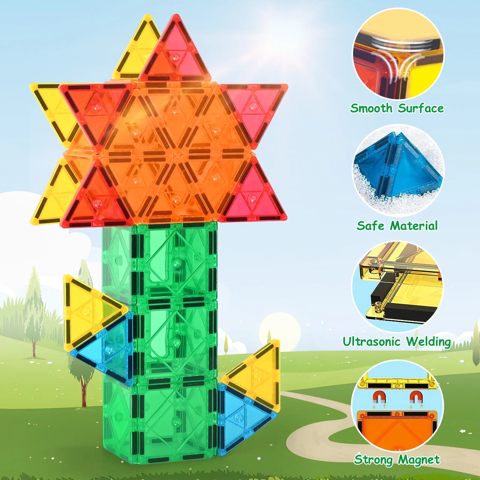Magnetic Tiles for Kids,Educational Magnetic Building Blocks for Boys Girls, STEM Preschool Kidergarten Learning Toys