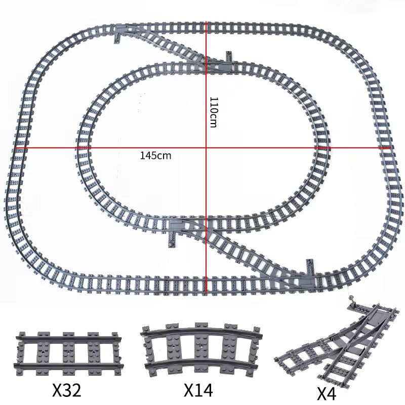 City Trains Switch Flexible Tracks Straight Curved Rails Crossing Flexible High-Speed Railway Viaduct Building Block Bricks Toys
