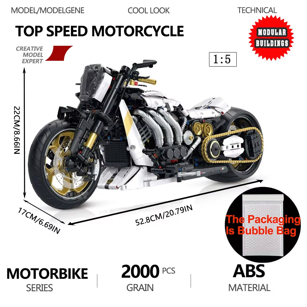 Gold Wing Touring Motorbike Model Building Blocks Technical 1:5 Scale Motorcycle Bricks Desk Decoration Assembly Set Kids Toys