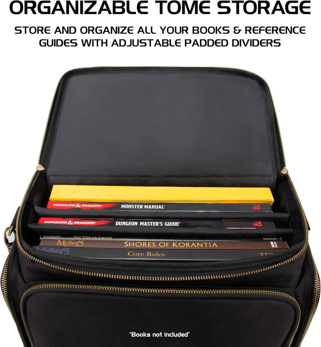 Tabletop Dnd Bag - RPG Adventurer'S Dungeons and Dragons Accessories Bag with Miniatures Storage, Mat Holder, Dnd Dice & Token Pockets, Fits 4-8 Dnd Books, DM Guide, Player'S Handbook (Black)