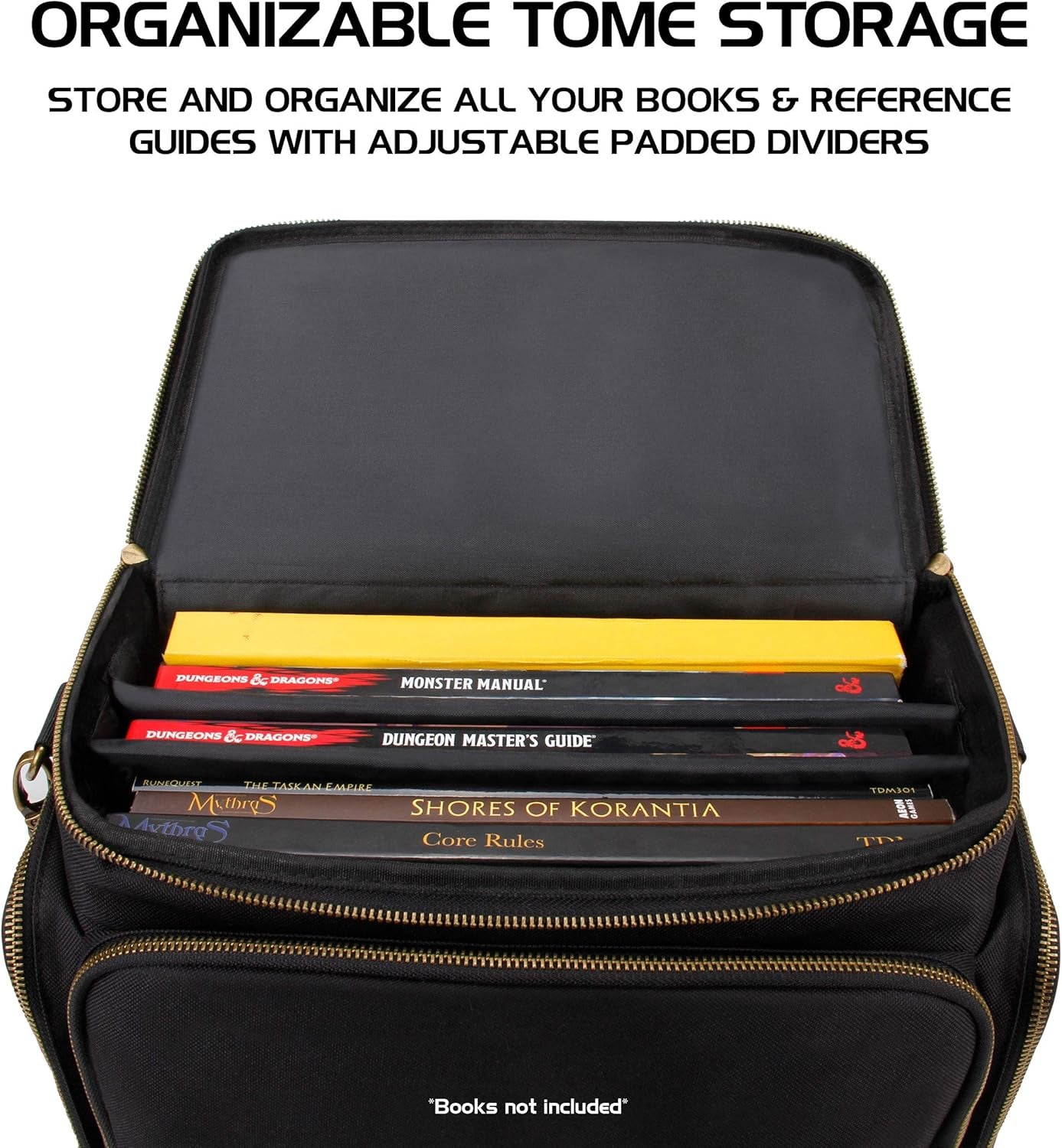 Tabletop Dnd Bag - RPG Adventurer'S Dungeons and Dragons Accessories Bag with Miniatures Storage, Mat Holder, Dnd Dice & Token Pockets, Fits 4-8 Dnd Books, DM Guide, Player'S Handbook (Black)