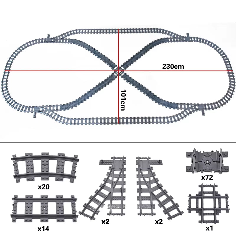 City Trains Switch Flexible Tracks Straight Curved Rails Crossing Flexible High-Speed Railway Viaduct Building Block Bricks Toys