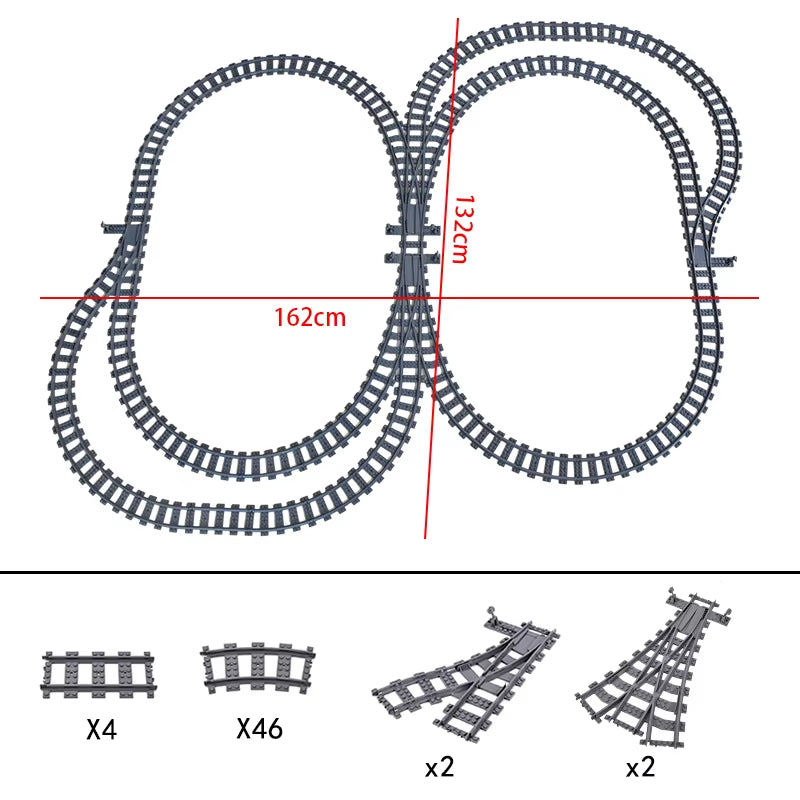 City Trains Switch Flexible Tracks Straight Curved Rails Crossing Flexible High-Speed Railway Viaduct Building Block Bricks Toys