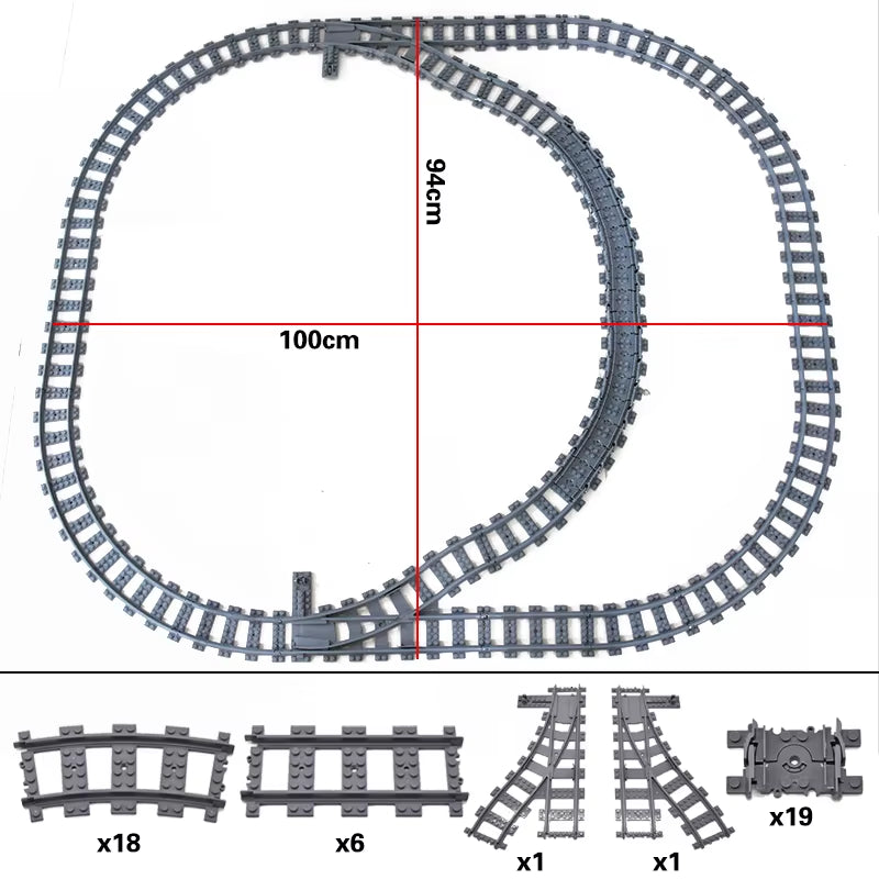 City Trains Switch Flexible Tracks Straight Curved Rails Crossing Flexible High-Speed Railway Viaduct Building Block Bricks Toys