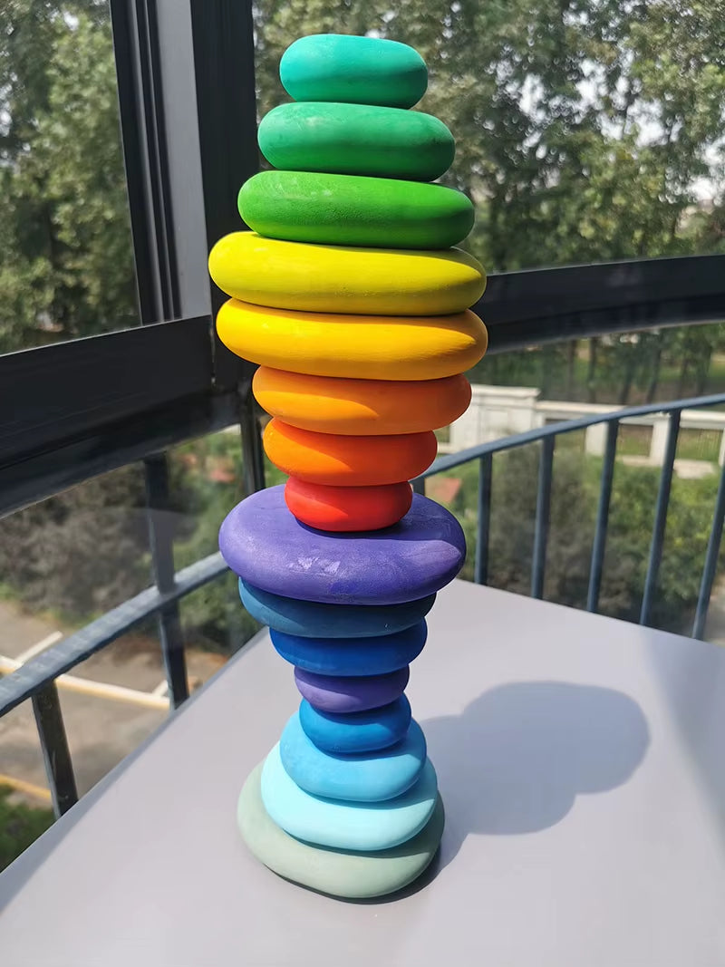 Children Rainbow Wood Blocks Loose Parts Toy Mushrooms Montessori Wooden Droplets Jigsaw