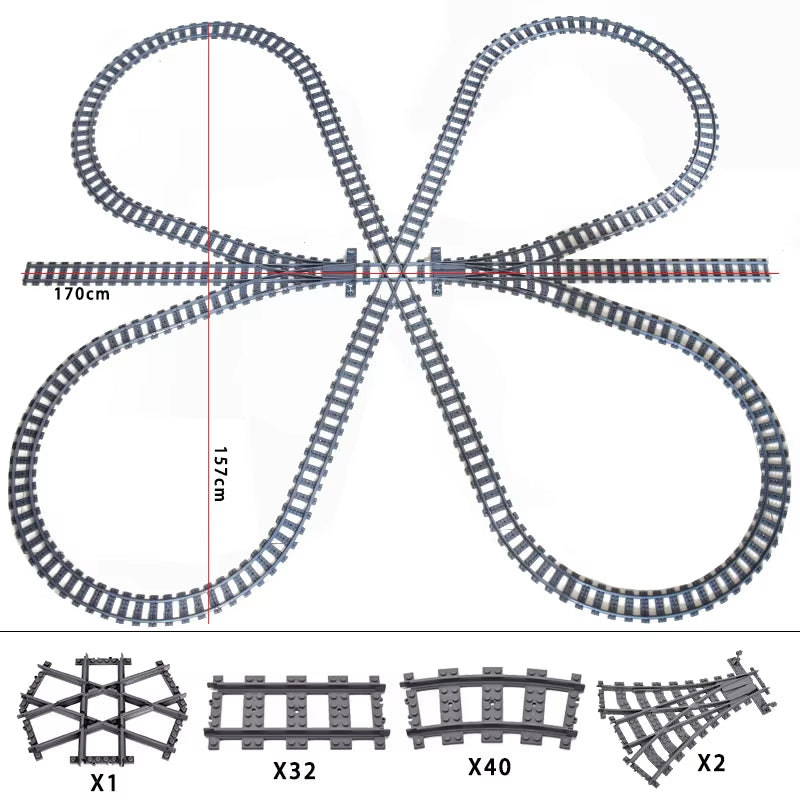City Trains Switch Flexible Tracks Straight Curved Rails Crossing Flexible High-Speed Railway Viaduct Building Block Bricks Toys