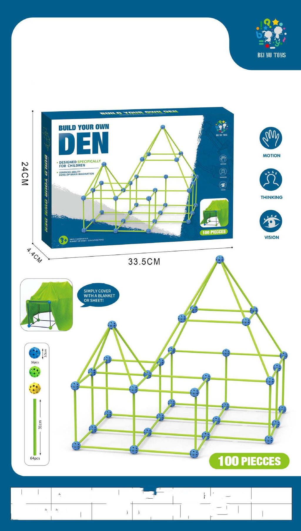 Fort Building Kit Construction Blocks Set Kids Toy Tents Fortress Builder Castles Tunnels Diy 3D Play House for Children Gift