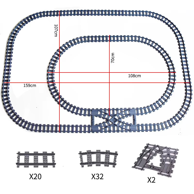 City Trains Switch Flexible Tracks Straight Curved Rails Crossing Flexible High-Speed Railway Viaduct Building Block Bricks Toys
