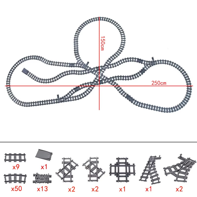 City Trains Switch Flexible Tracks Straight Curved Rails Crossing Flexible High-Speed Railway Viaduct Building Block Bricks Toys