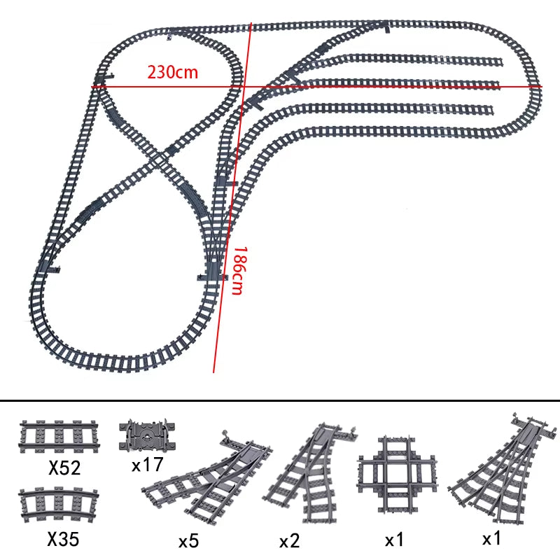 City Trains Switch Flexible Tracks Straight Curved Rails Crossing Flexible High-Speed Railway Viaduct Building Block Bricks Toys