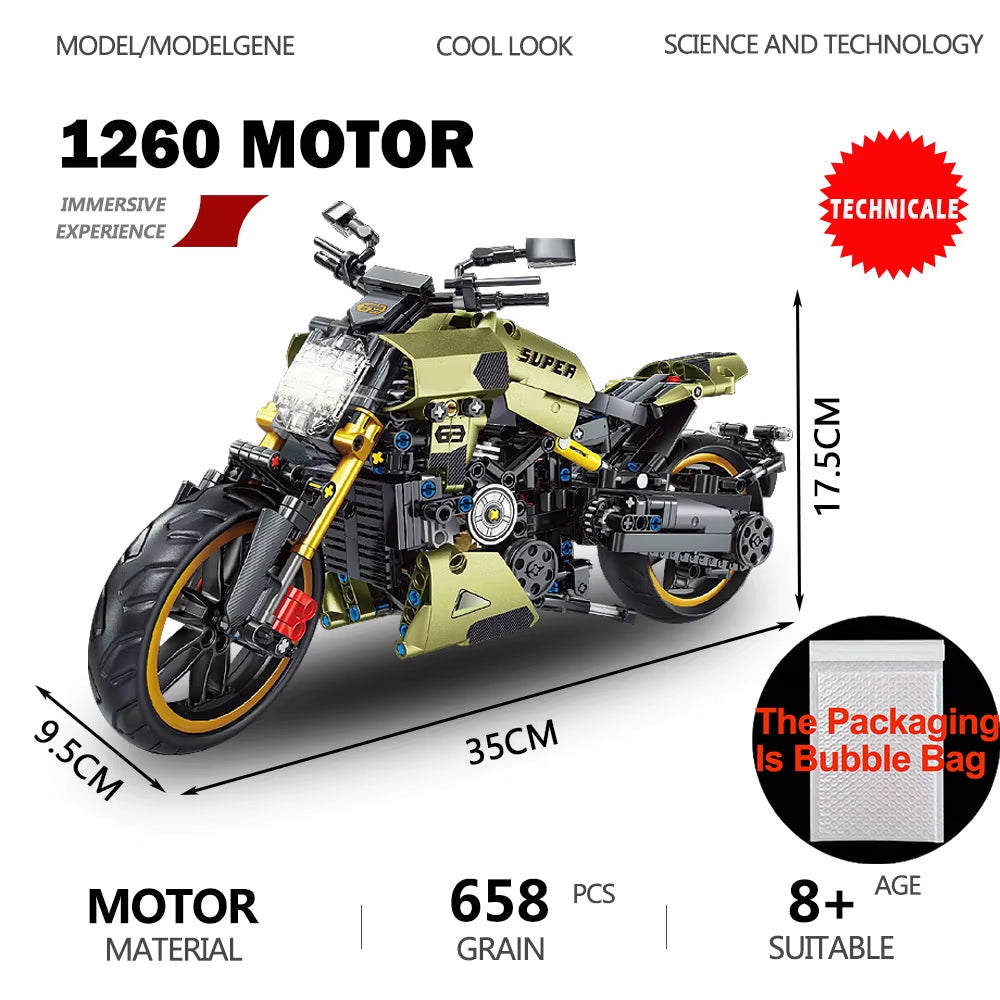 Gold Wing Touring Motorbike Model Building Blocks Technical 1:5 Scale Motorcycle Bricks Desk Decoration Assembly Set Kids Toys