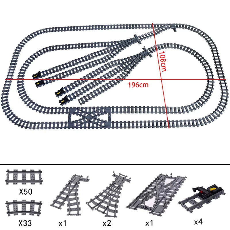 City Trains Switch Flexible Tracks Straight Curved Rails Crossing Flexible High-Speed Railway Viaduct Building Block Bricks Toys