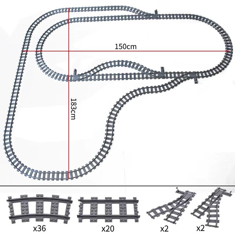 City Trains Switch Flexible Tracks Straight Curved Rails Crossing Flexible High-Speed Railway Viaduct Building Block Bricks Toys