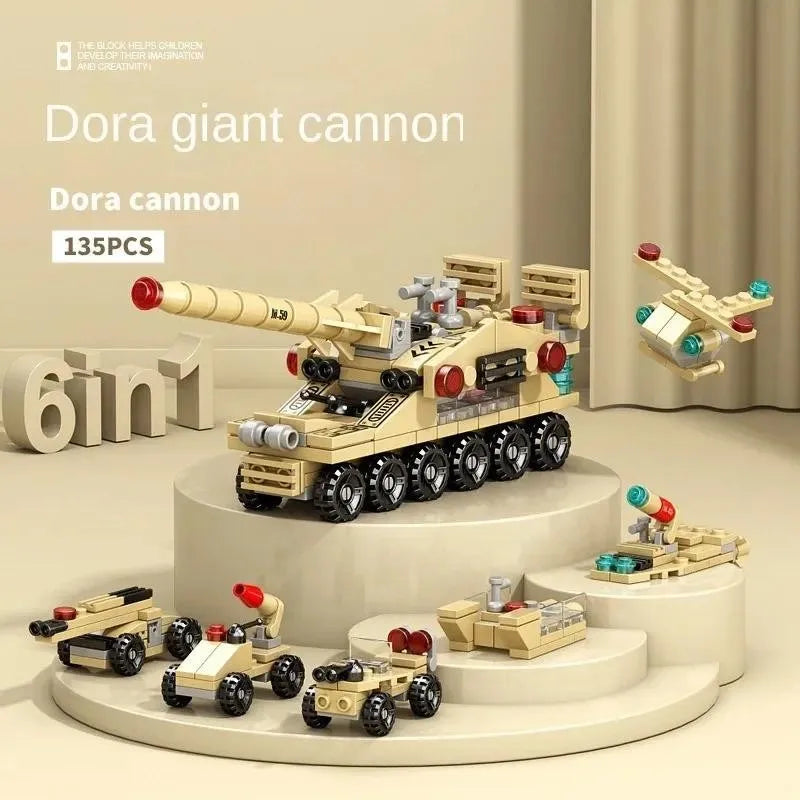 6-In-1 City Police Truck Mech Dinosaur Building Blocks, Tank Helicopter Fire Fighting Bricks, Kids Educational Toy