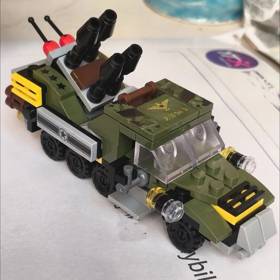 6-In-1 City Police Truck Mech Dinosaur Building Blocks, Tank Helicopter Fire Fighting Bricks, Kids Educational Toy