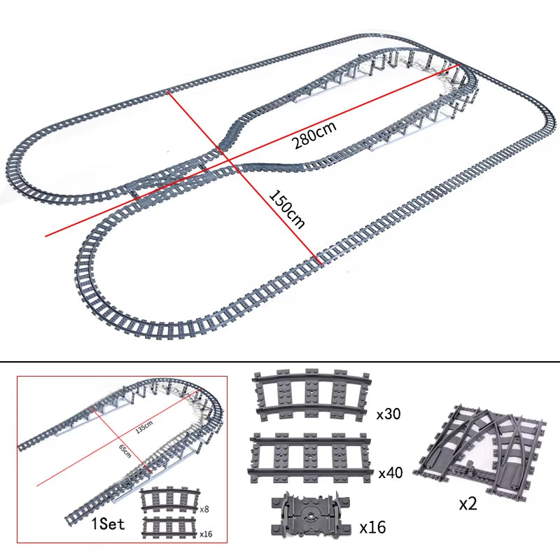 City Trains Switch Flexible Tracks Straight Curved Rails Crossing Flexible High-Speed Railway Viaduct Building Block Bricks Toys