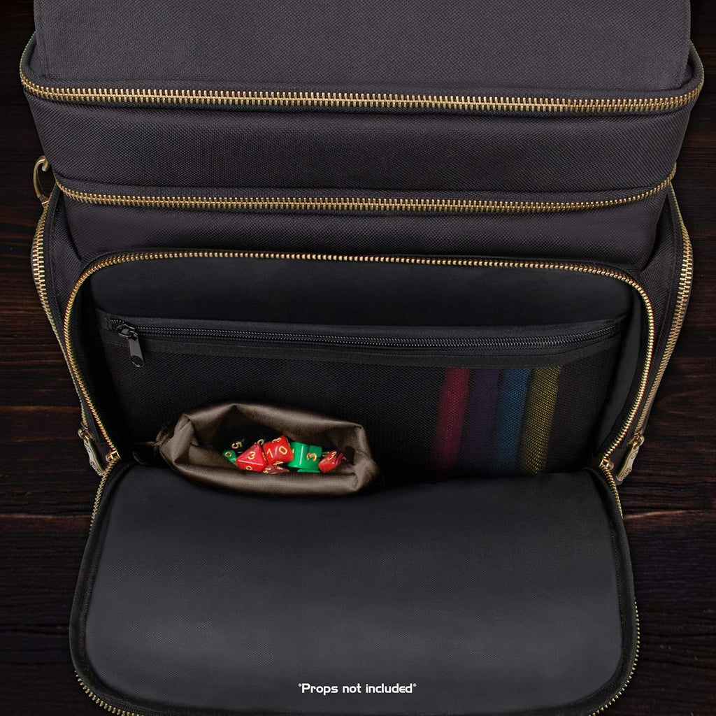 Tabletop Dnd Bag - RPG Adventurer'S Dungeons and Dragons Accessories Bag with Miniatures Storage, Mat Holder, Dnd Dice & Token Pockets, Fits 4-8 Dnd Books, DM Guide, Player'S Handbook (Black)