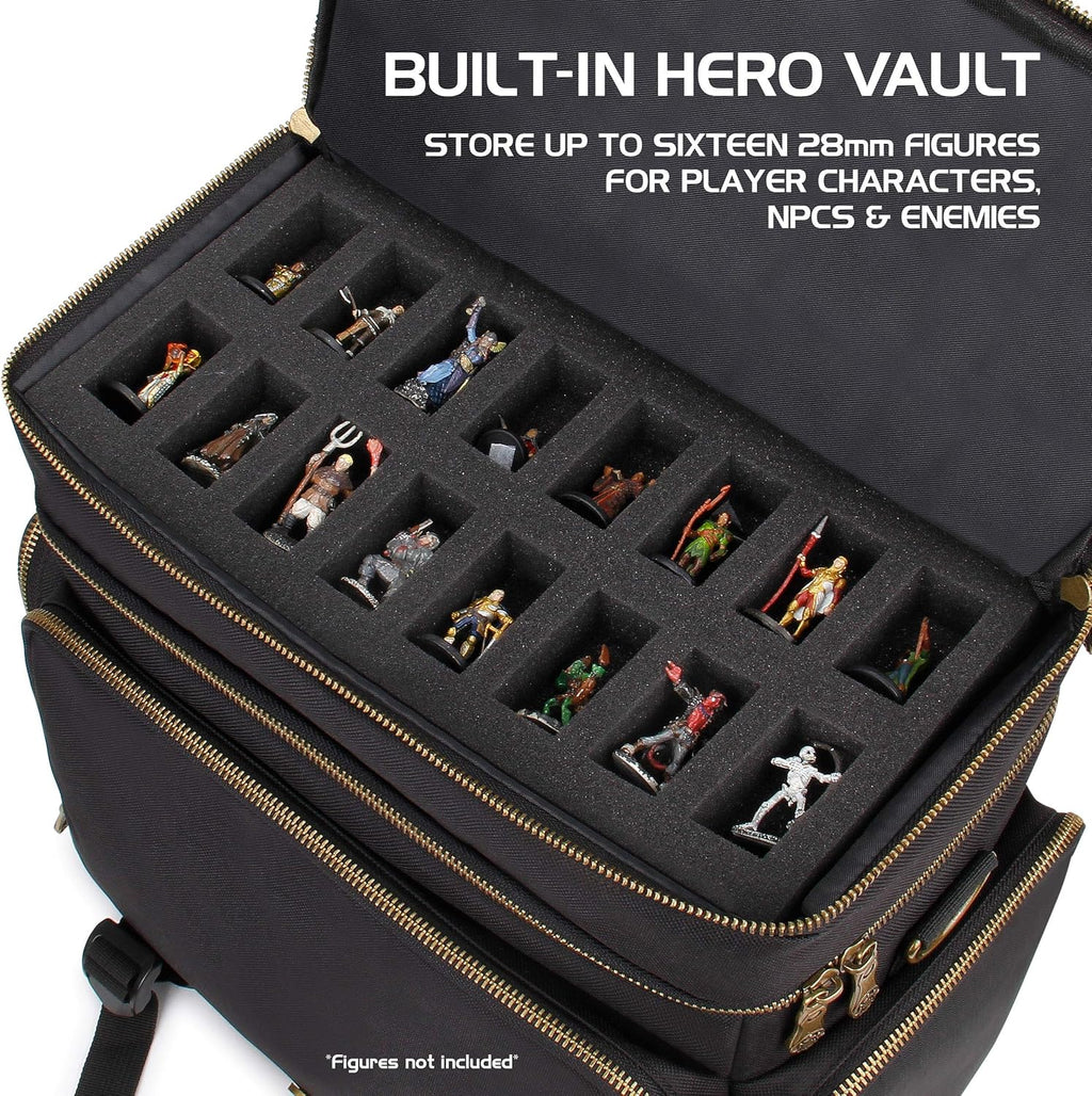 Tabletop Dnd Bag - RPG Adventurer'S Dungeons and Dragons Accessories Bag with Miniatures Storage, Mat Holder, Dnd Dice & Token Pockets, Fits 4-8 Dnd Books, DM Guide, Player'S Handbook (Black)