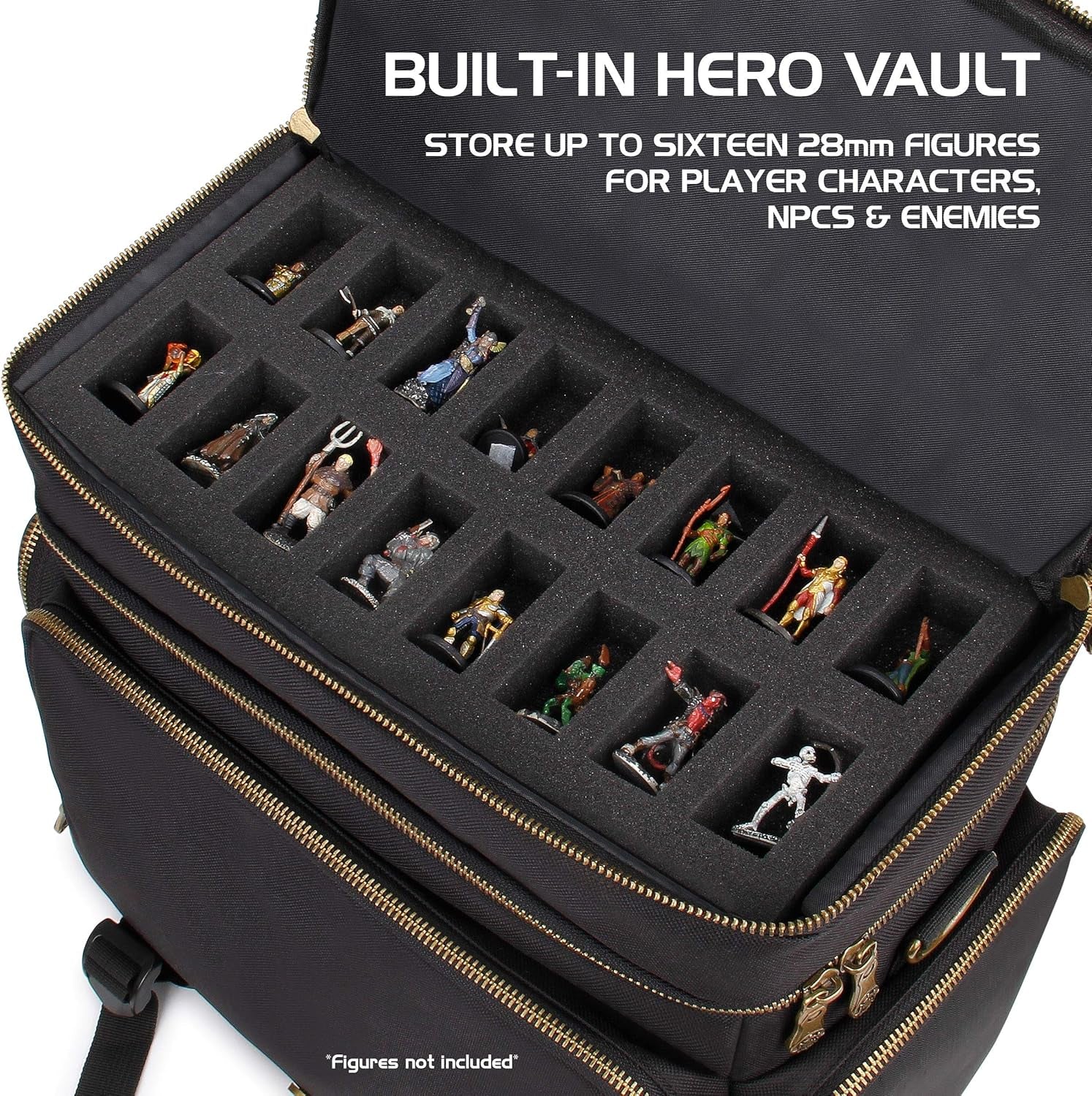 Tabletop Dnd Bag - RPG Adventurer'S Dungeons and Dragons Accessories Bag with Miniatures Storage, Mat Holder, Dnd Dice & Token Pockets, Fits 4-8 Dnd Books, DM Guide, Player'S Handbook (Black)