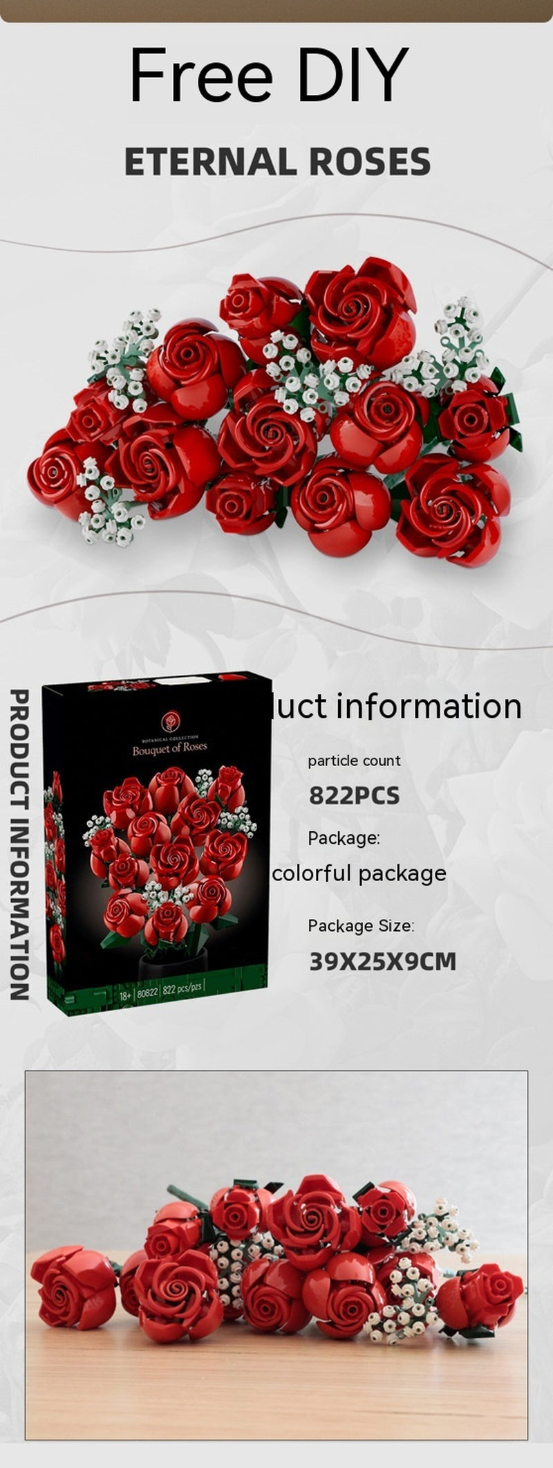 Compatible with Rose Bouquet Decoration Assembling Small Particles Building Blocks Toy