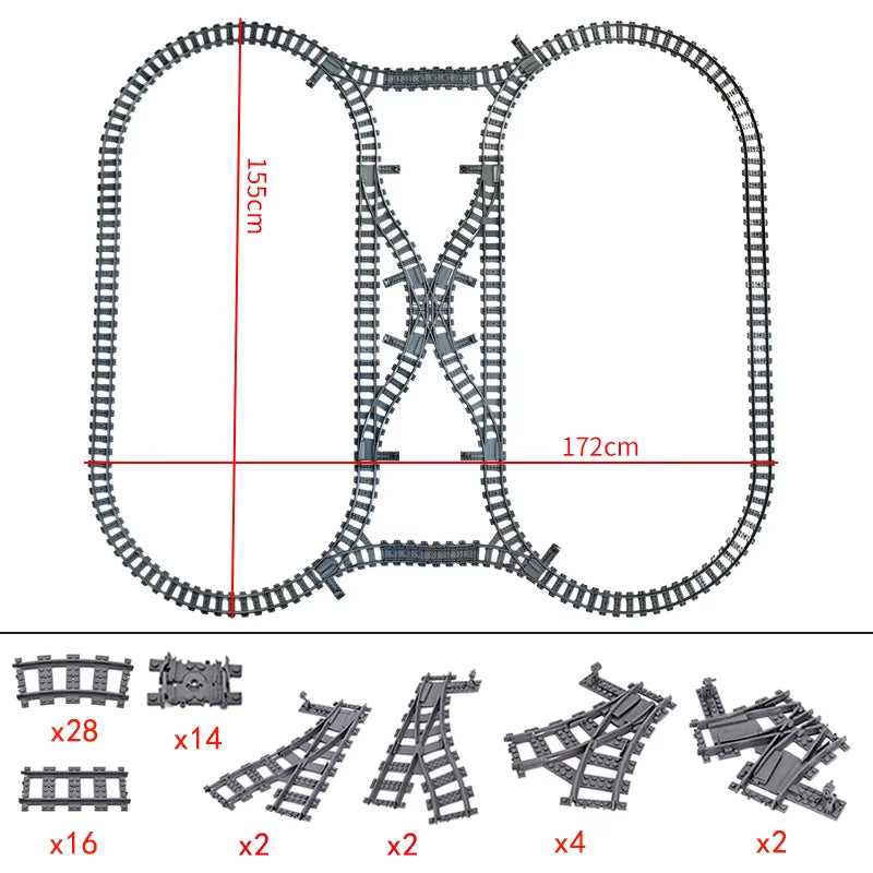 City Trains Switch Flexible Tracks Straight Curved Rails Crossing Flexible High-Speed Railway Viaduct Building Block Bricks Toys