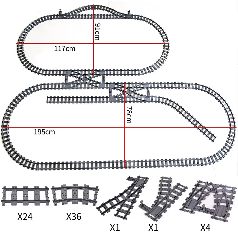 City Trains Switch Flexible Tracks Straight Curved Rails Crossing Flexible High-Speed Railway Viaduct Building Block Bricks Toys