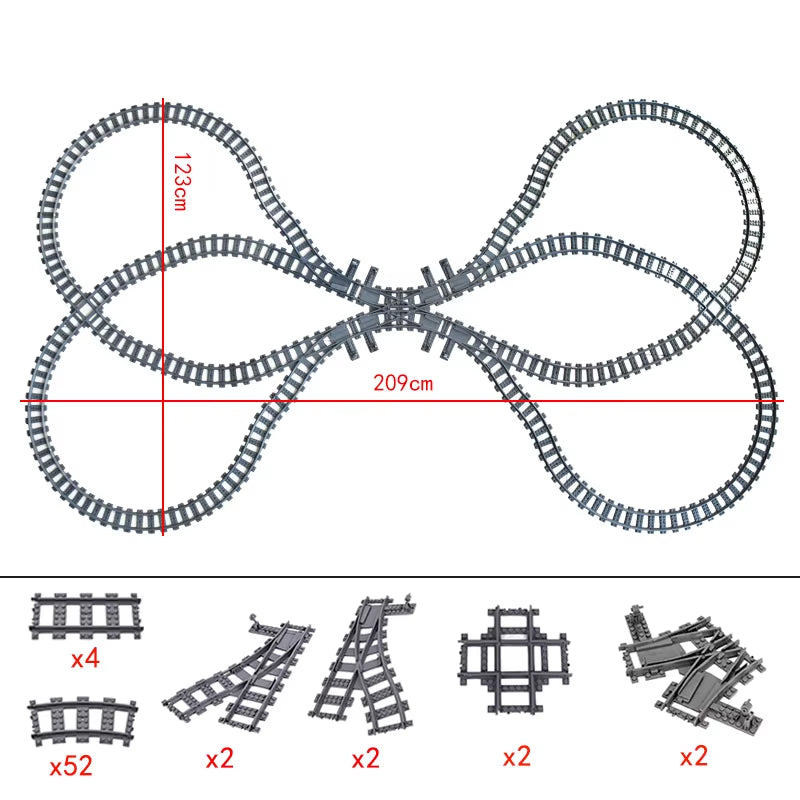 City Trains Switch Flexible Tracks Straight Curved Rails Crossing Flexible High-Speed Railway Viaduct Building Block Bricks Toys