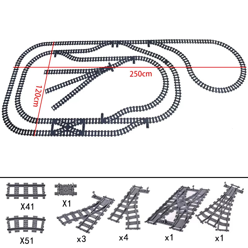 City Trains Switch Flexible Tracks Straight Curved Rails Crossing Flexible High-Speed Railway Viaduct Building Block Bricks Toys
